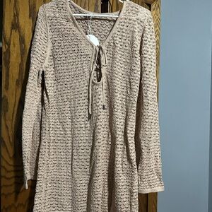 Elegant Tan Knit Swim Cover Up